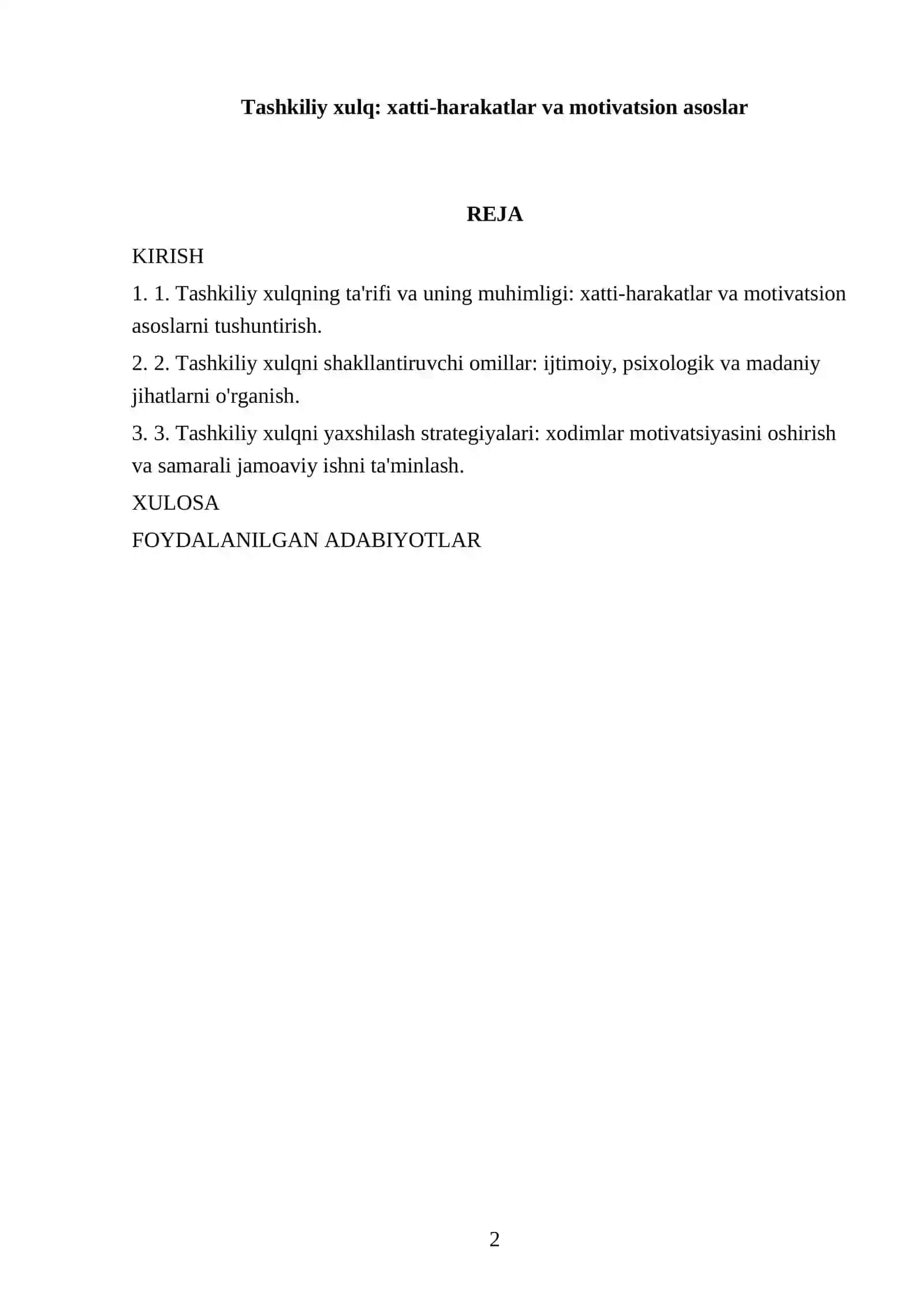 Tashkiliy xulq: xatti-harakatlar va motivatsion asoslar 2