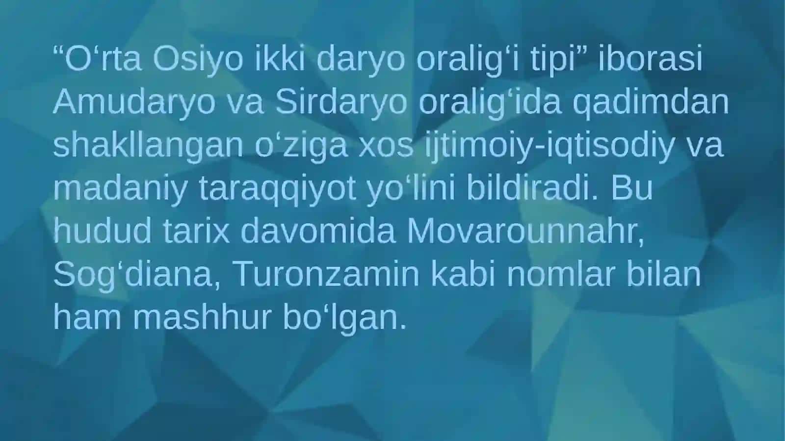 O’rta Osiyo ikki daryo oralig’i tipi 2
