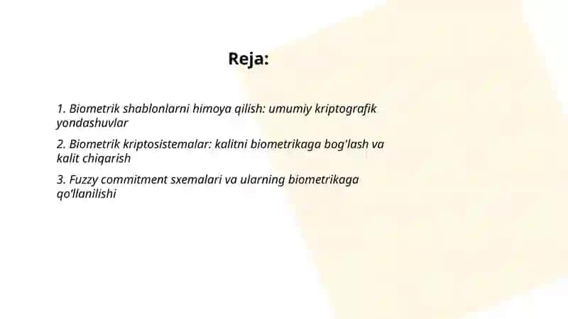 Biometrik ma’lumotlarni himoyalashda kriptografik yondashuvlar 2
