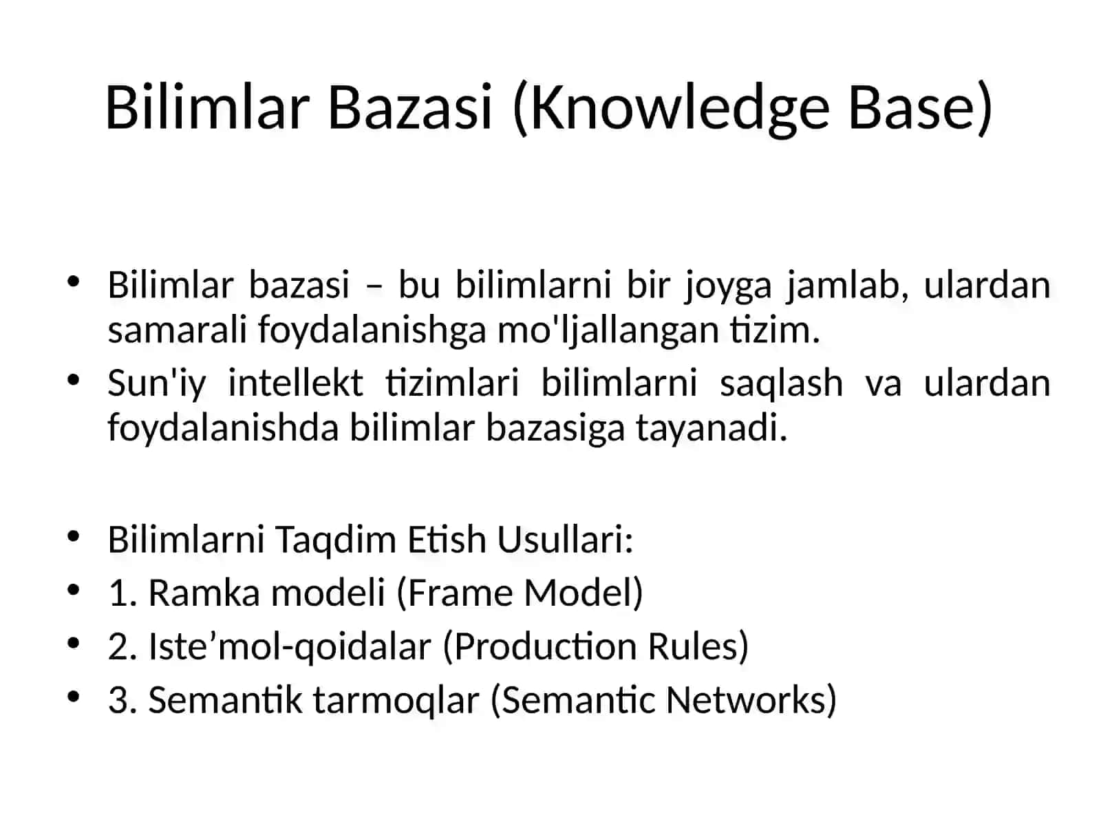 Bilimlar Bazasi, Noravshan Mantiq Moddellari va Bayes Teoremasi 2