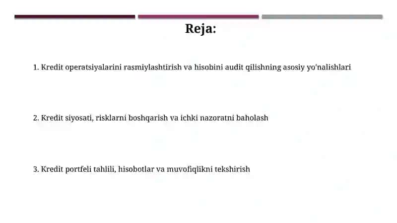 Kredit operatsiyalarini rasmiylashtirish va hisobgaolish auditi 2