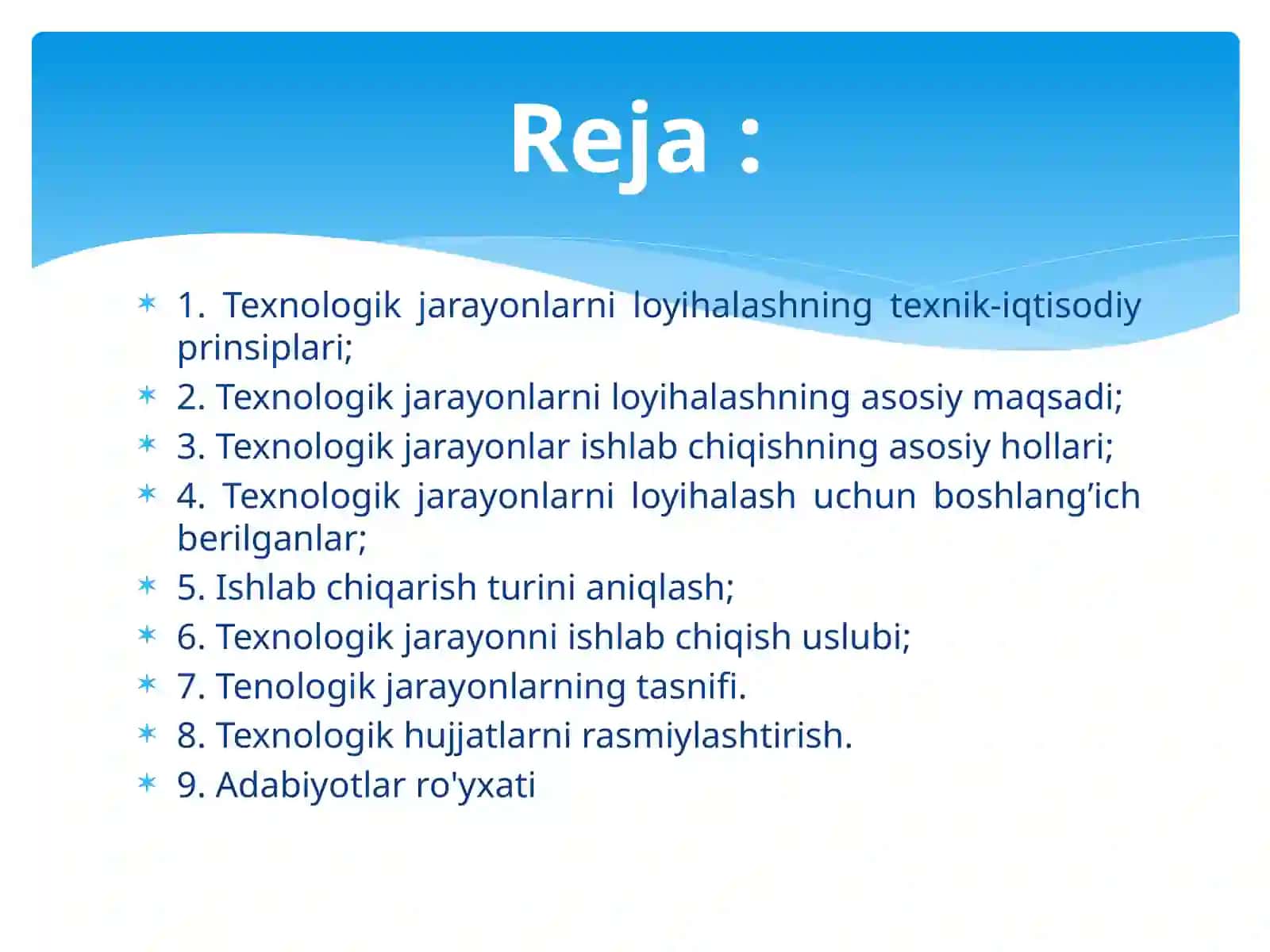 Texnologik jarayonlarni loyihalash 2