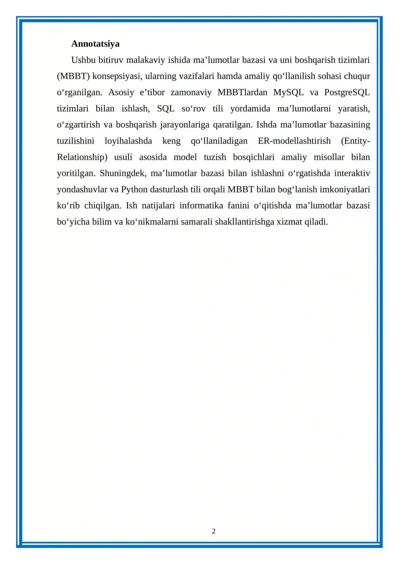 "MA’LUMOTLAR BAZASI VA UNI BOSHQARISH TIZIMI" 2