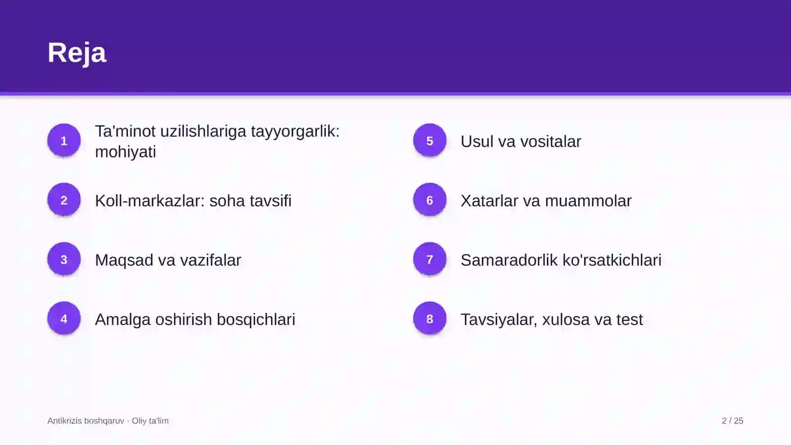 Koll-markazlarda ta'minot uzilishlariga tayyorgarlikni ta'minlash 2
