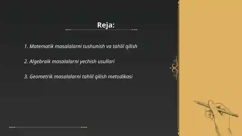 Matematika darslarida masalalar tahlili va yechish metodikasi. 2