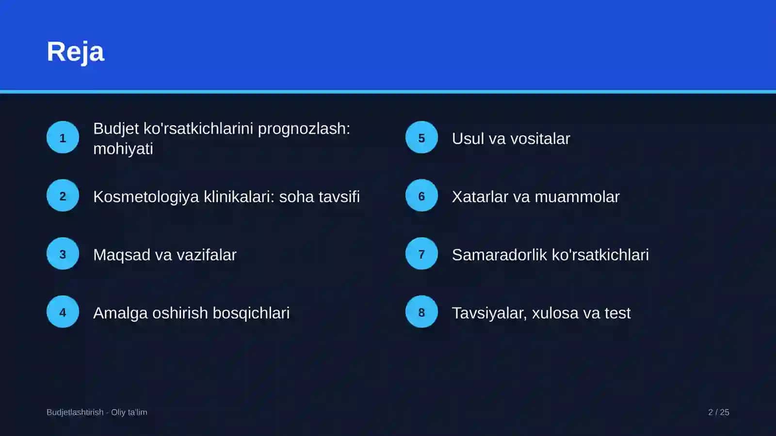 Kosmetologiya klinikalarida budjet ko'rsatkichlarini prognozlash 2