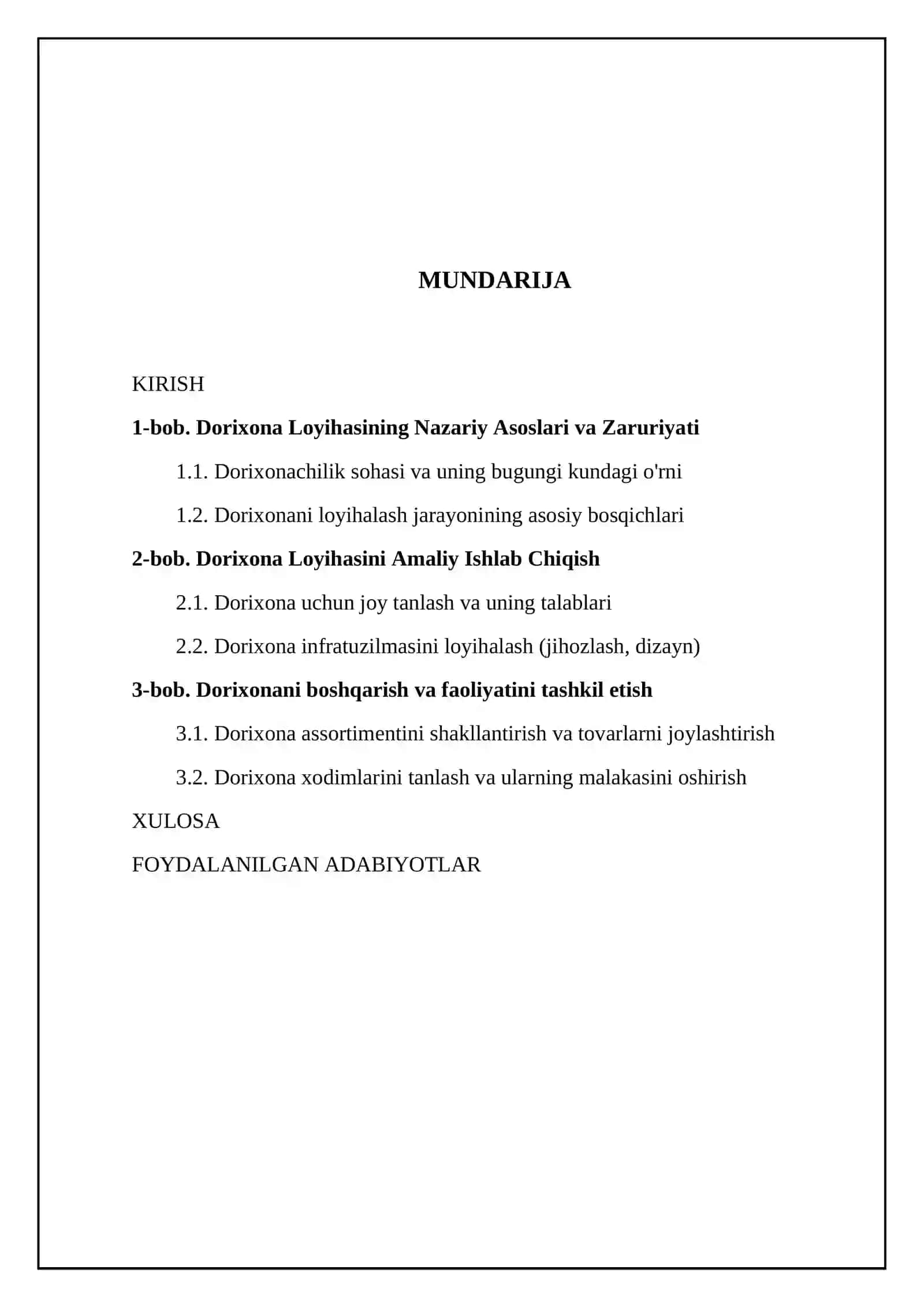 Dorixona (apteka) loyixasini loyihalashtirish va ishlab chiqish 2