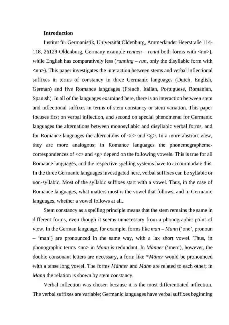 Visible verbal morphology: Morpheme constancy in Germanic... 2