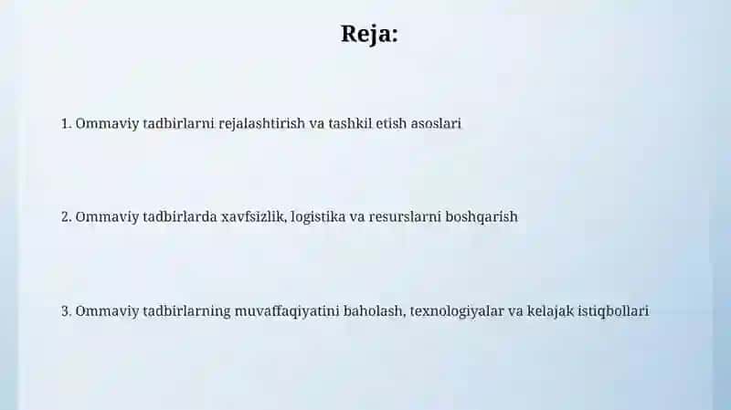 Ommaviy tadbirlar va ularni tashkil etish 2