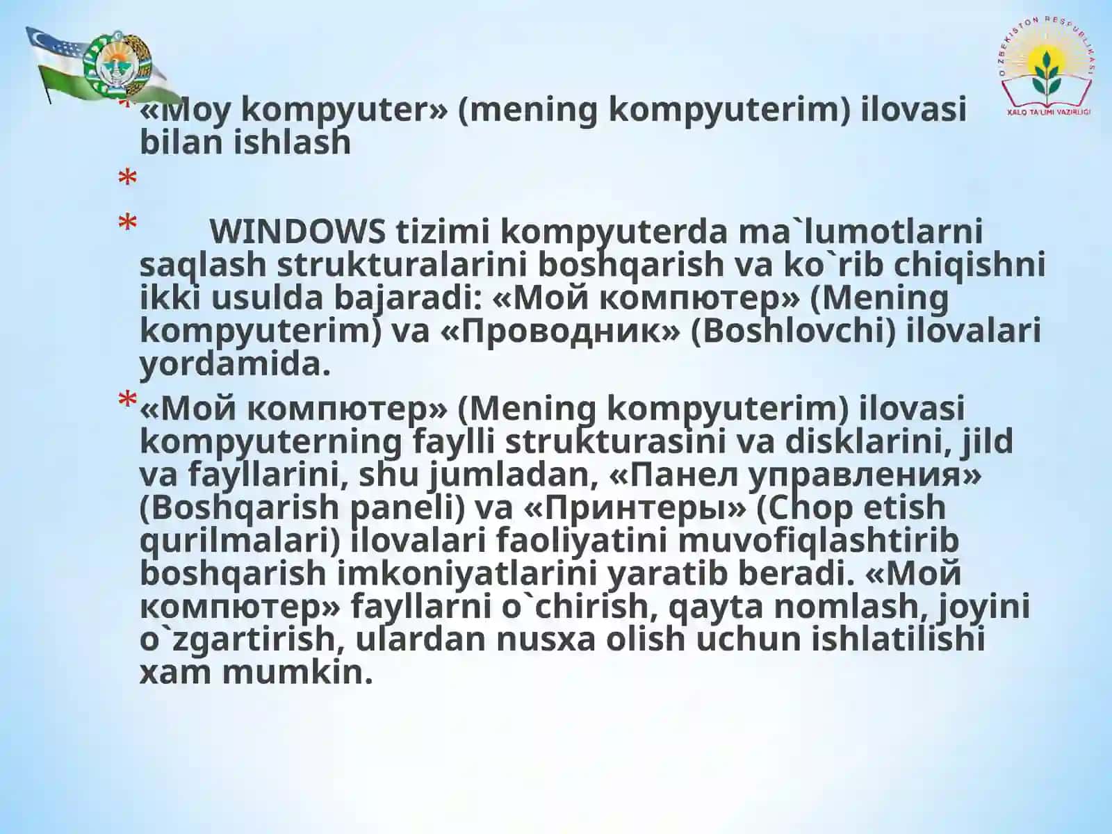WINDOWSNING MA`LUMOTNOMA TIZIMI 2