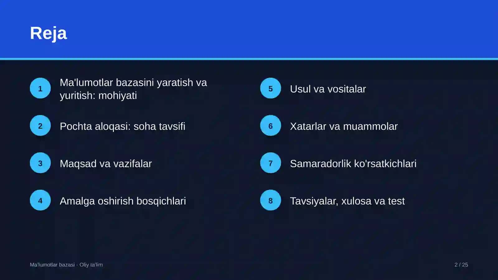 pochta aloqasida ma'lumotlar bazasini yaratish va yuritish 8220 2