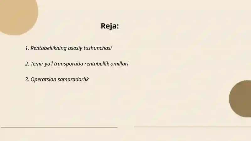 Temir yo'l transportida rentabellik ko'rsatgichni aniqlash 2