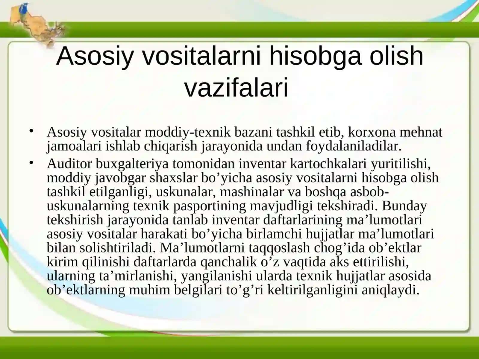Asosiy vositalarni hisobga olish vazifalari 2