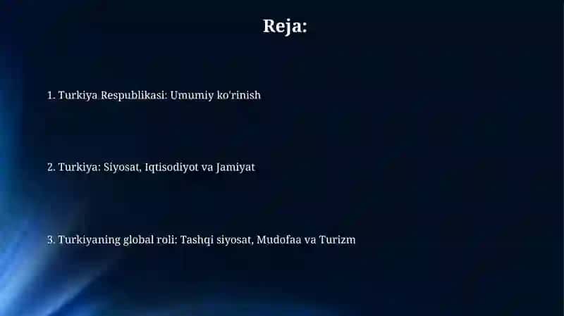 Turkiya Respublikasi: Umumiy ko'rinish 2