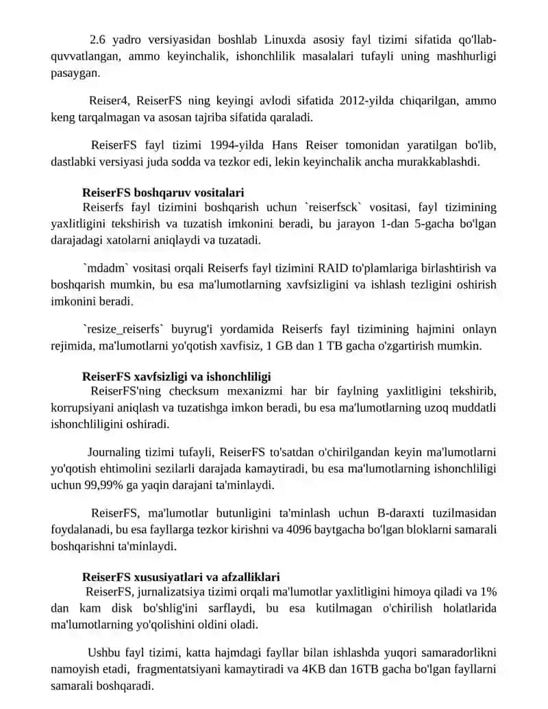 ReiserFS Fayl Tizimi 2