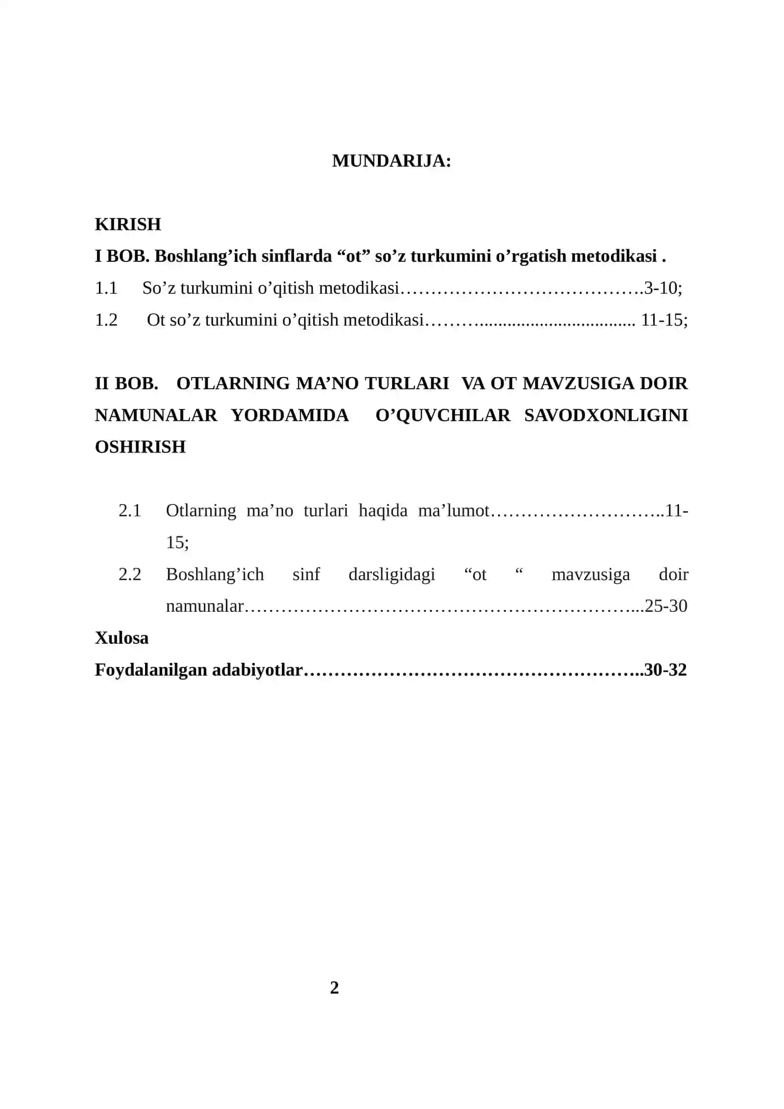 Boshlang’ich sinflarda ot mavzusini o’rgatish metodikasi KURS ISHI 2026 YIL 2
