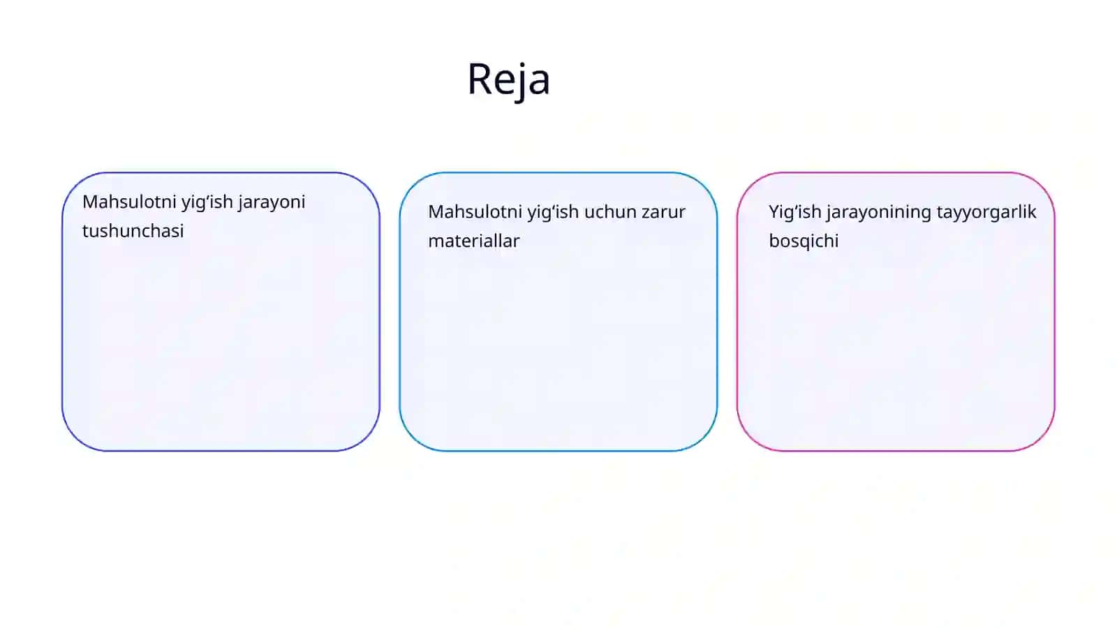 Mahsulotni yigʻish ketma-ketligi 2