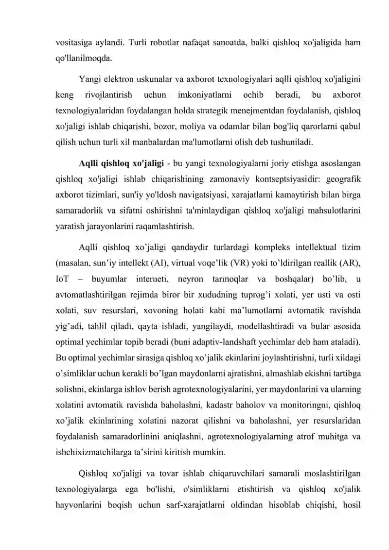 IQTISODIYOT TARMOQLARINING RAQAMLI TRANSFORMATSIYASI, QISHLOQ XO'JALIGI 2