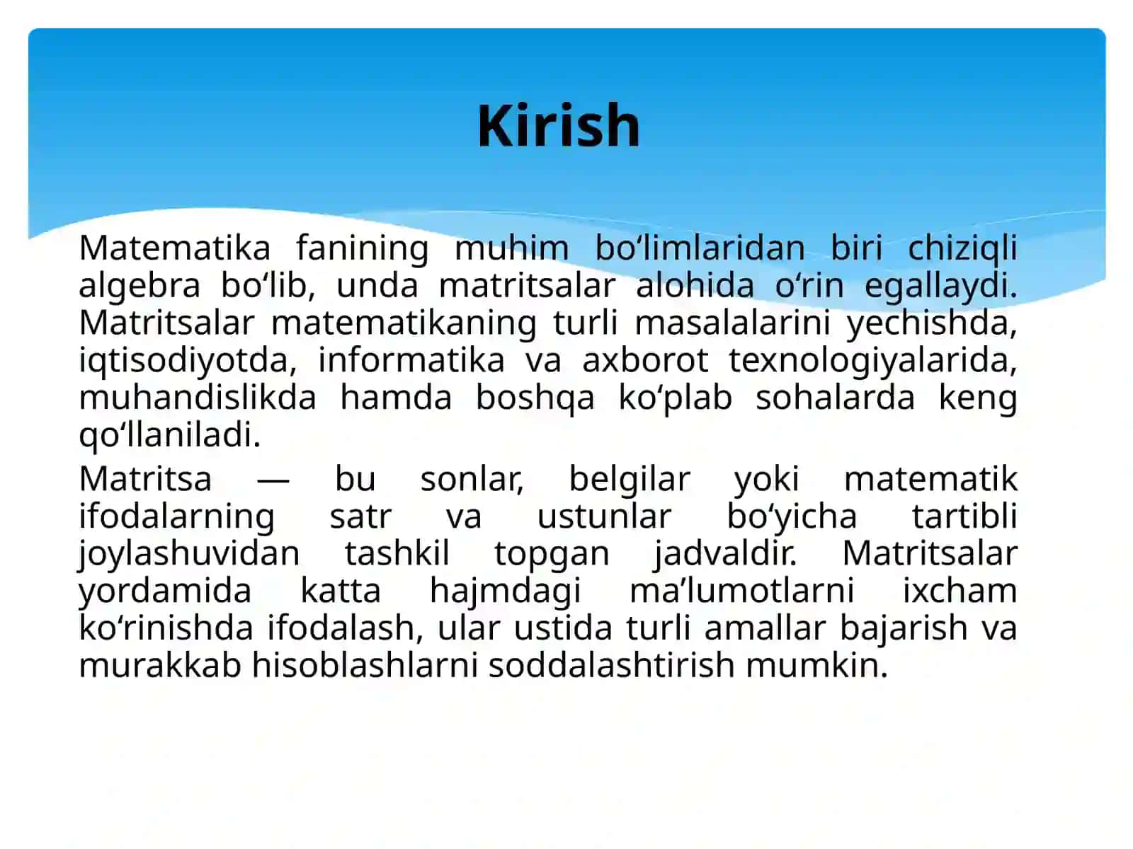 Matritsalarni tashkil etish 2