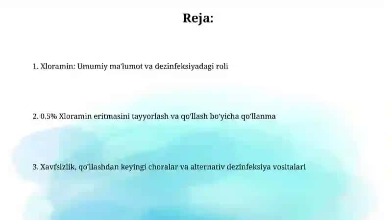 0,5% Xloramin eritmasini tayorlash va qo'llash bo'yicha qo'llanma 2
