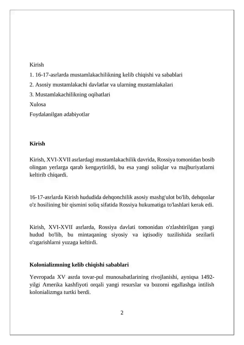16-17 yillarda Mustamlakachilik 2