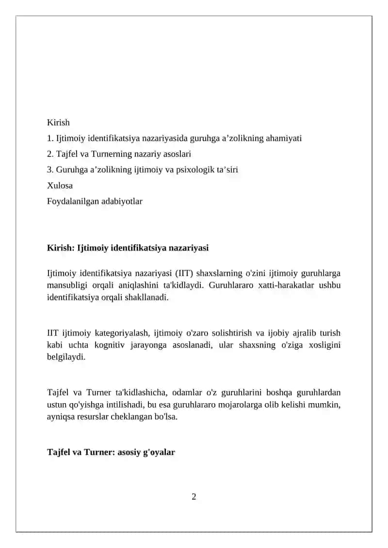 Ijtimoiy identifikatsiya nazariyasi 2