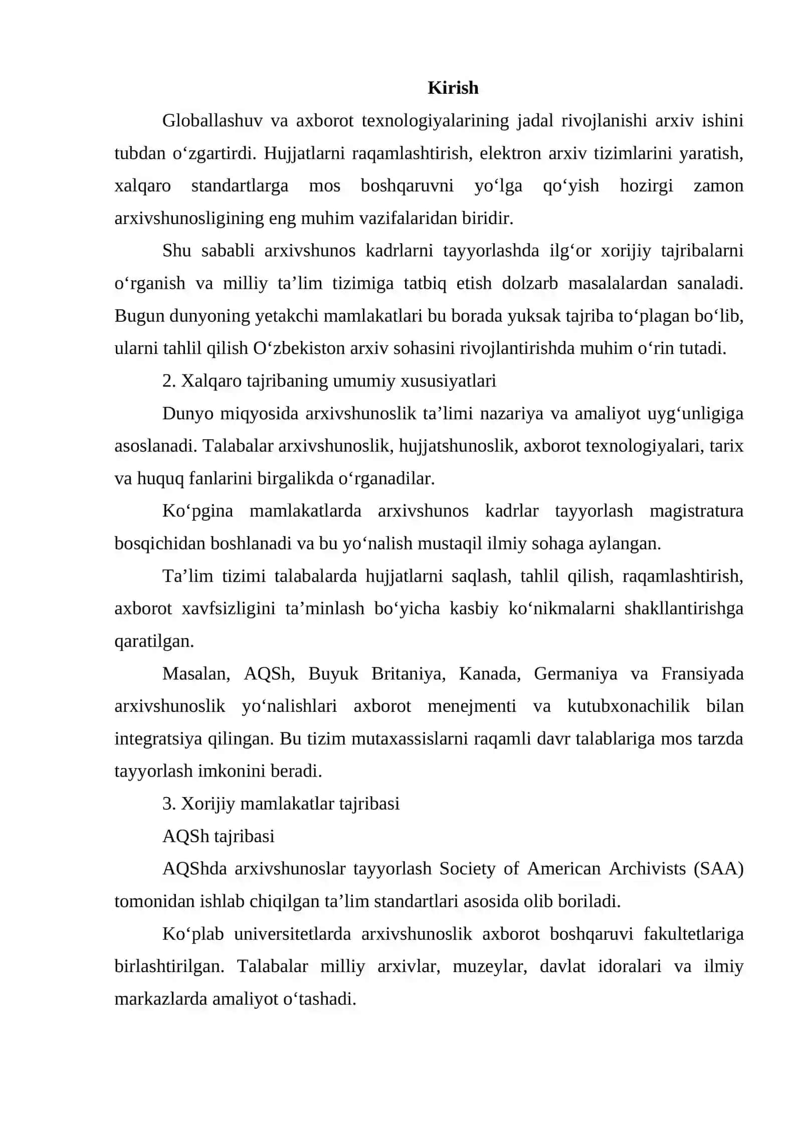Arxivshunos kadrlar tayyorlashda xalqaro tajribalar 2