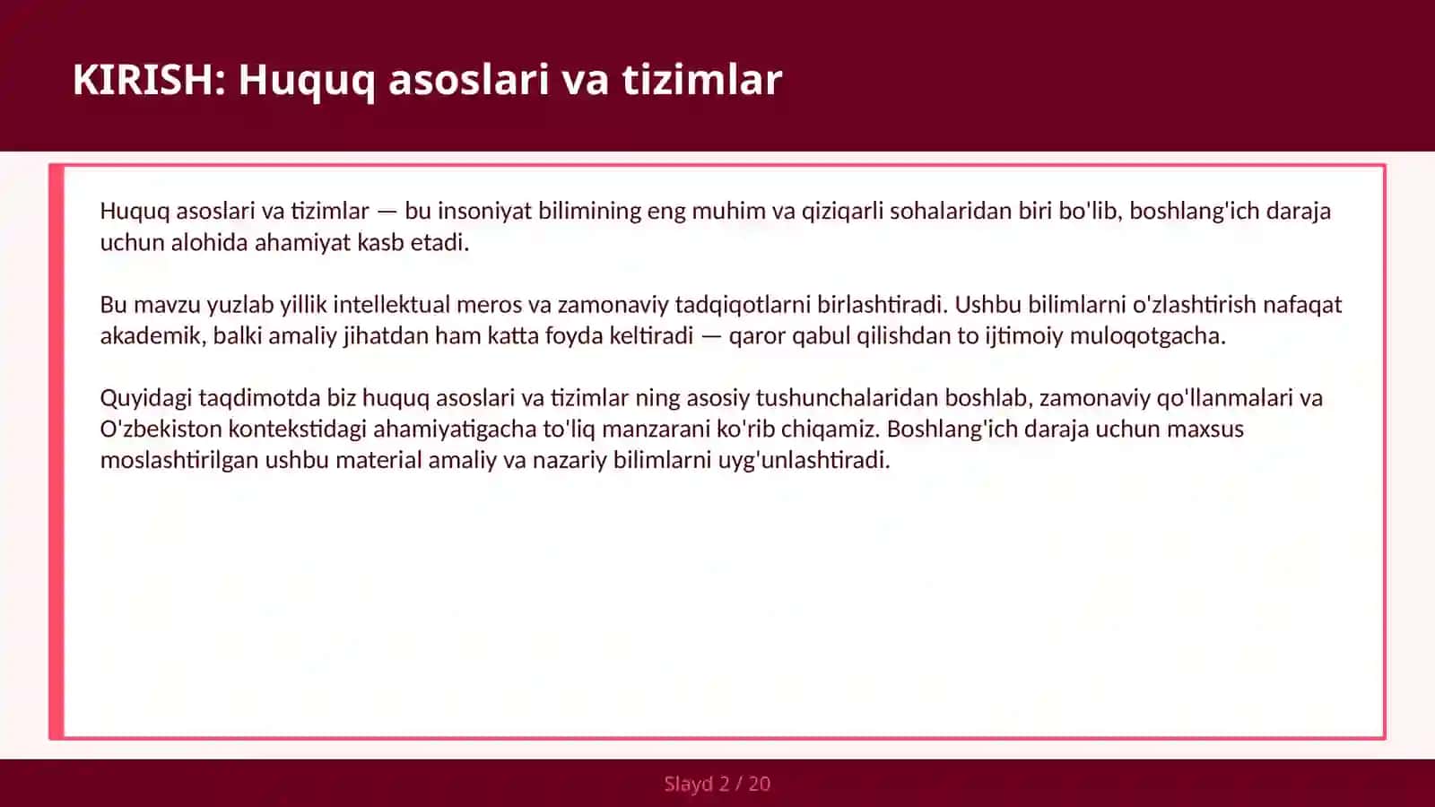 Huquq asoslari va tizimlar 2