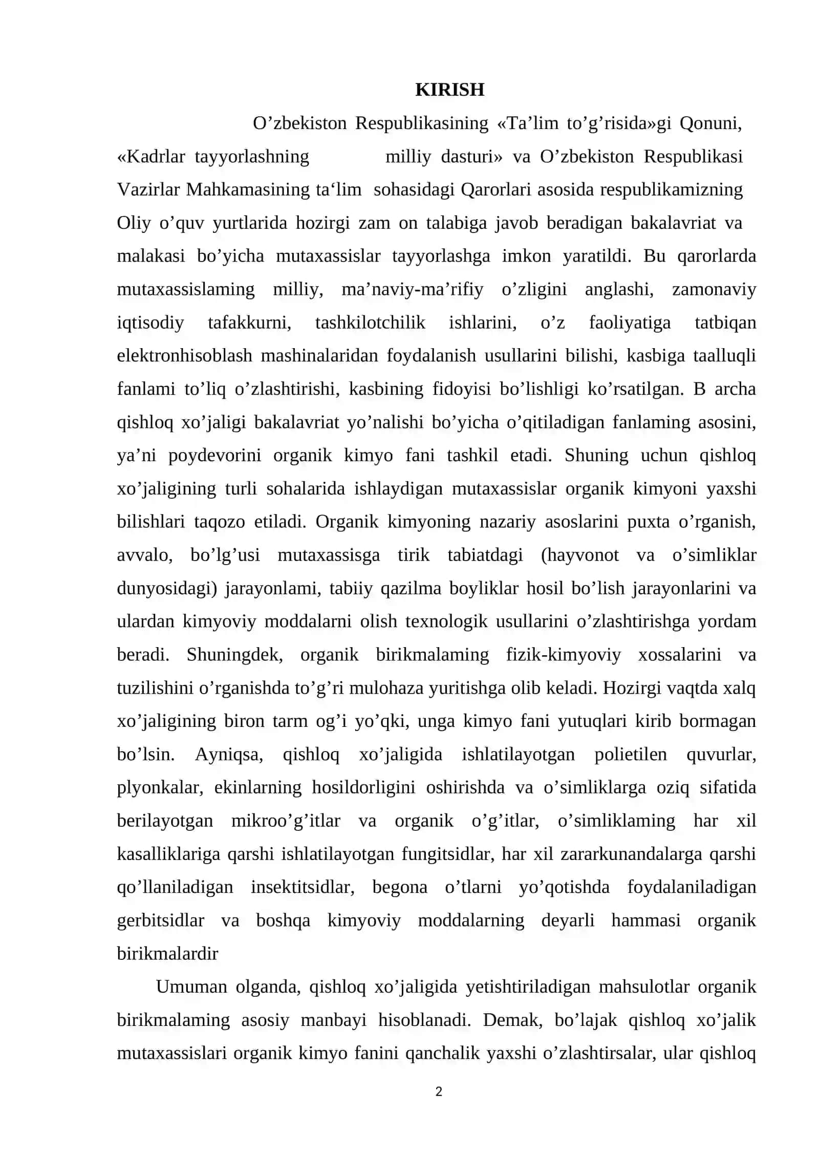 ALIFATIK BIR ASOSLI KARBON KISLOTALARNING 2