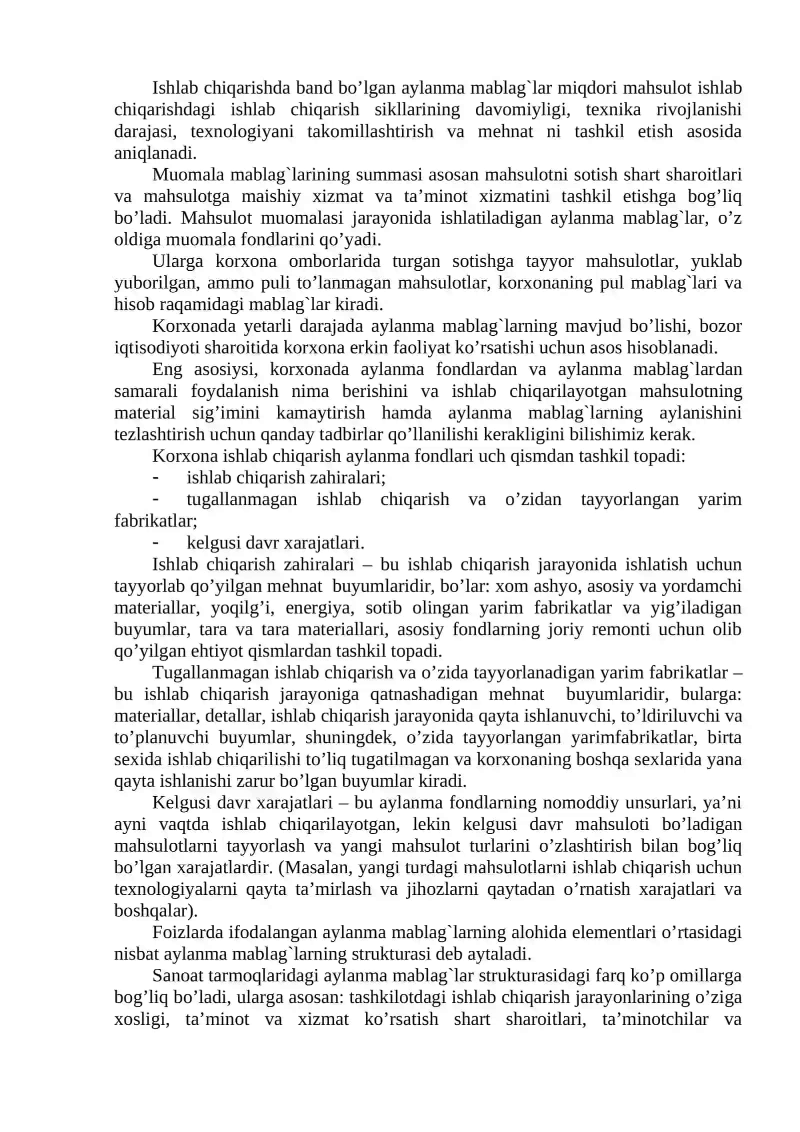 SANOAT KORXONALARINING AYLANMA MABLAG’LARI, ULARNING SHAKLLANISHI VA FOYDALANISHI 2