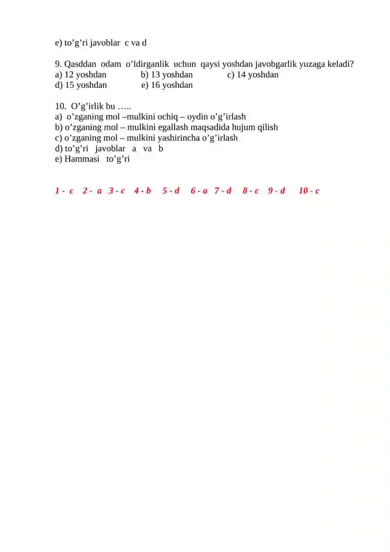9 – a sinf uchun davldt va huquq fanidan 2