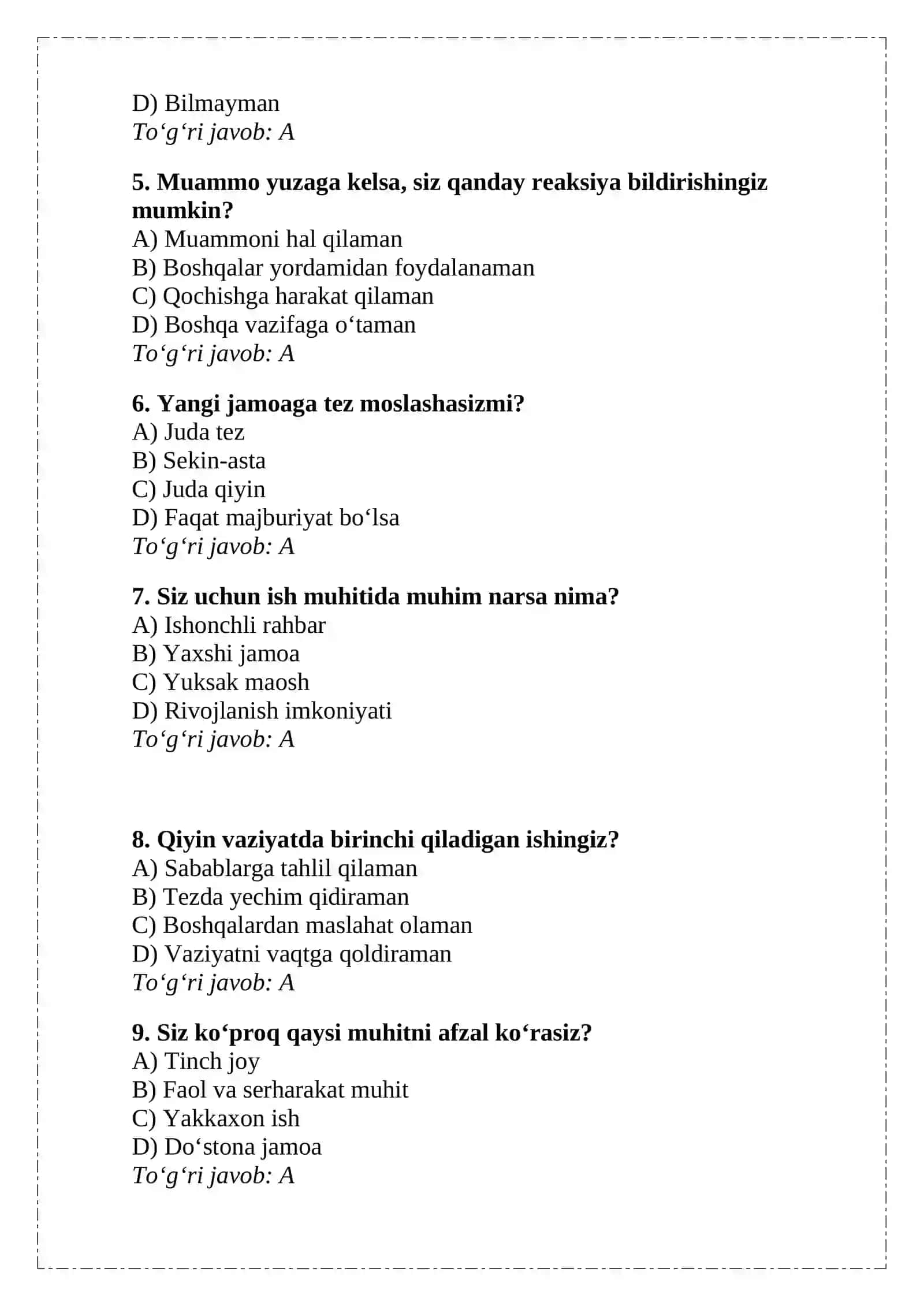 100 TA VARIANTLI PSIXOLOGIK TEST SAVOLLARI 2