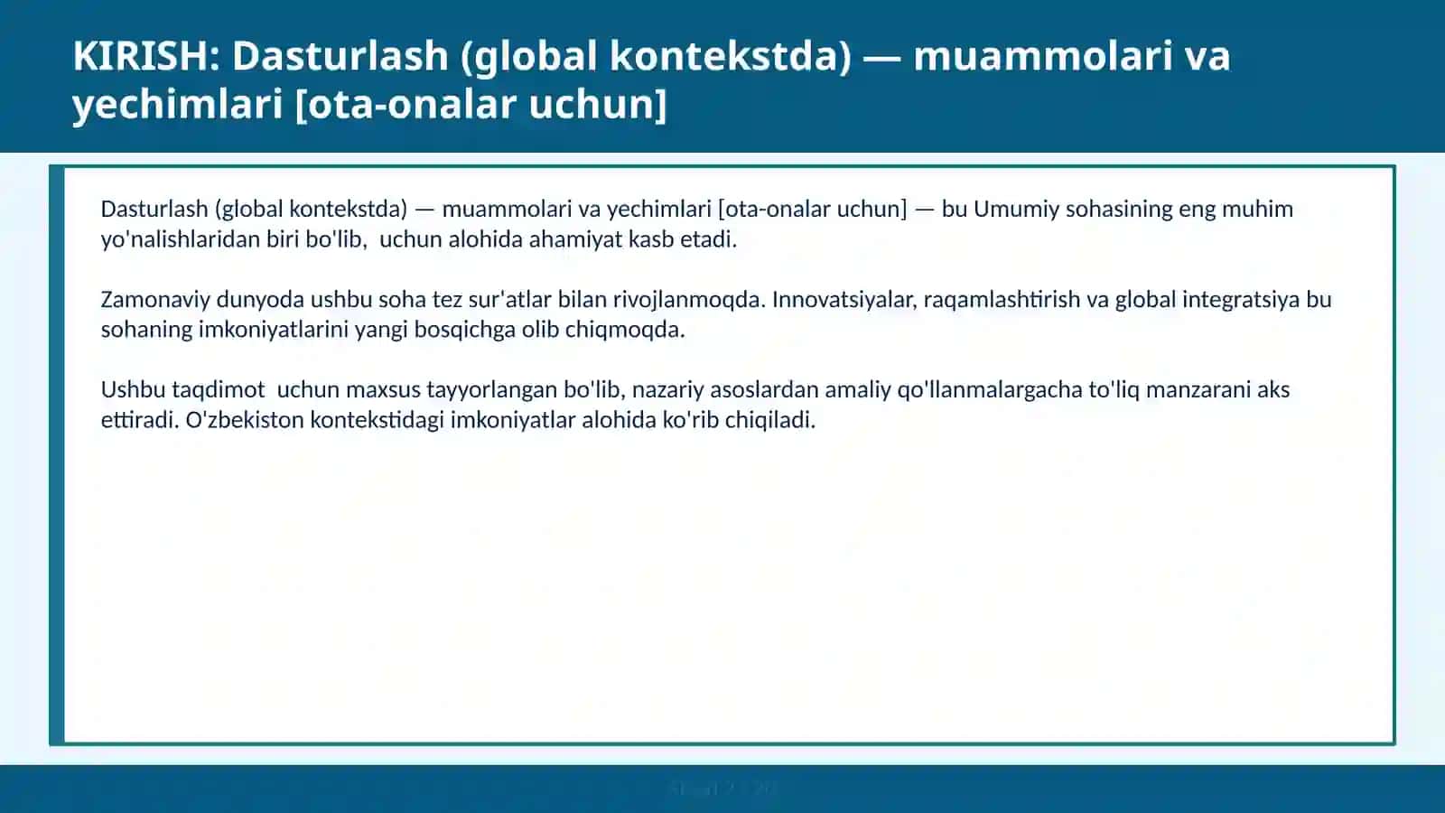 Dasturlash (global kontekstda) — muammolari va yechimlari [ota-onalar uchun] 2