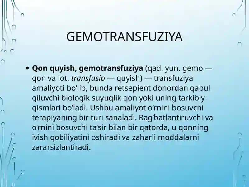 Qonquyishturlarivausullari.Sitratlizaharlanish:sabablari,tashxisi. 2