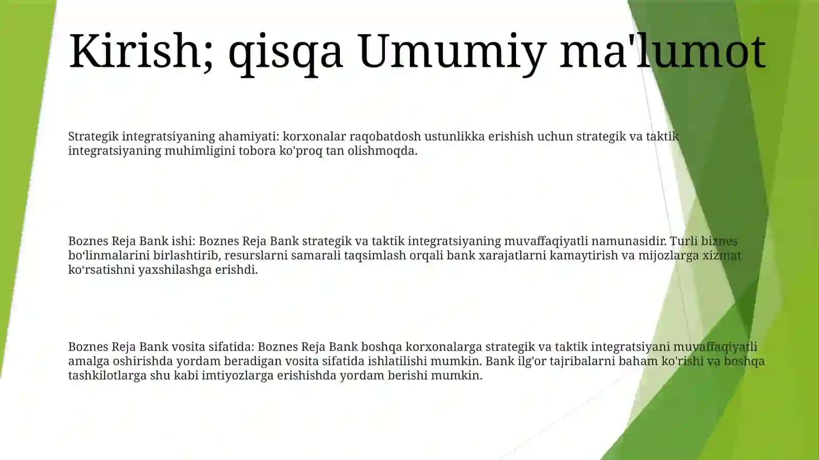 Boznes Reja Bankning Strategik Va Taktik Integratsiyasining Vositasi Sifatida 2