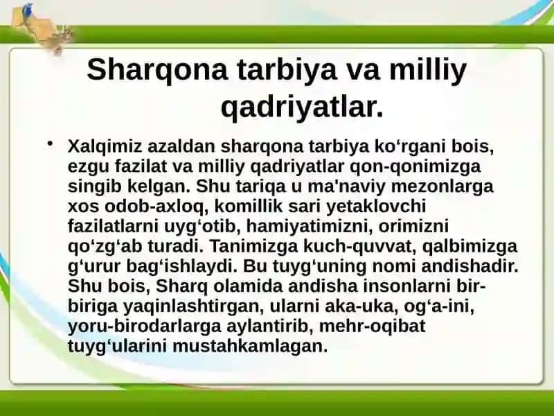 Sharqonatarbiyaningo`zigaxosxususiyatlari 2