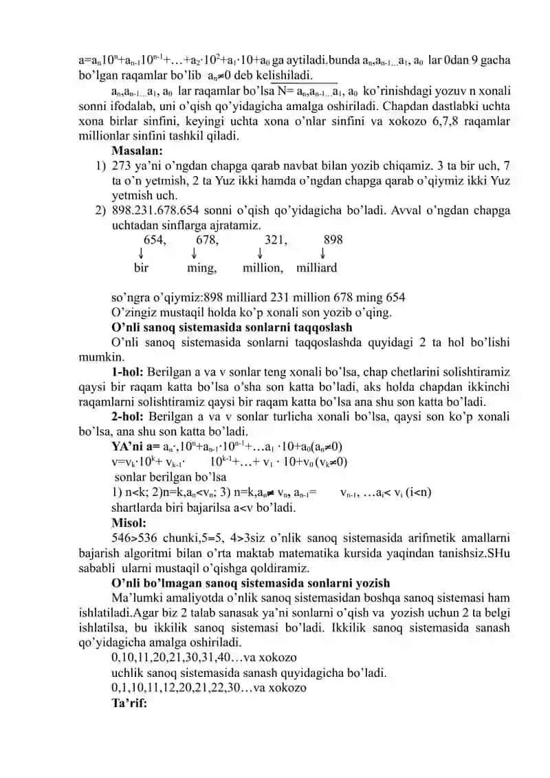 sanoq sistemalari matematika 2