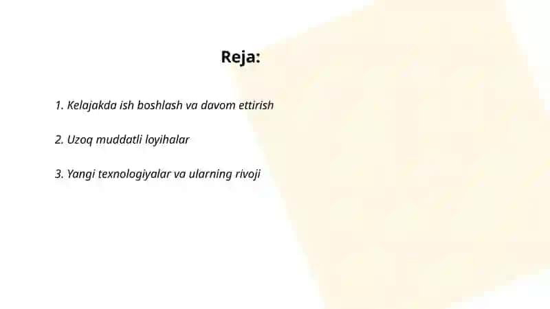 Kelajakda ish boshlash va davom ettirish 2