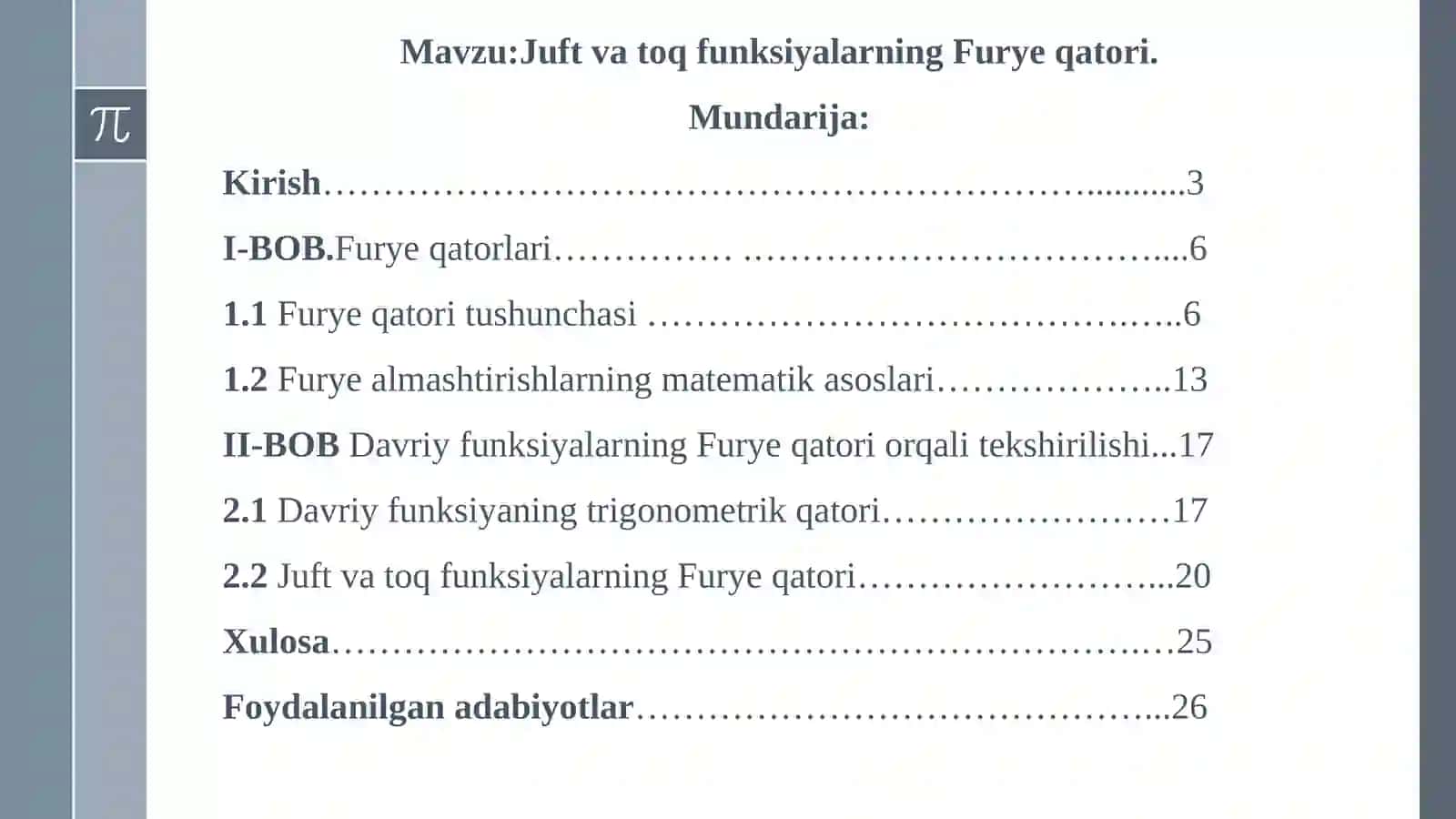Matematik analiz fani 2