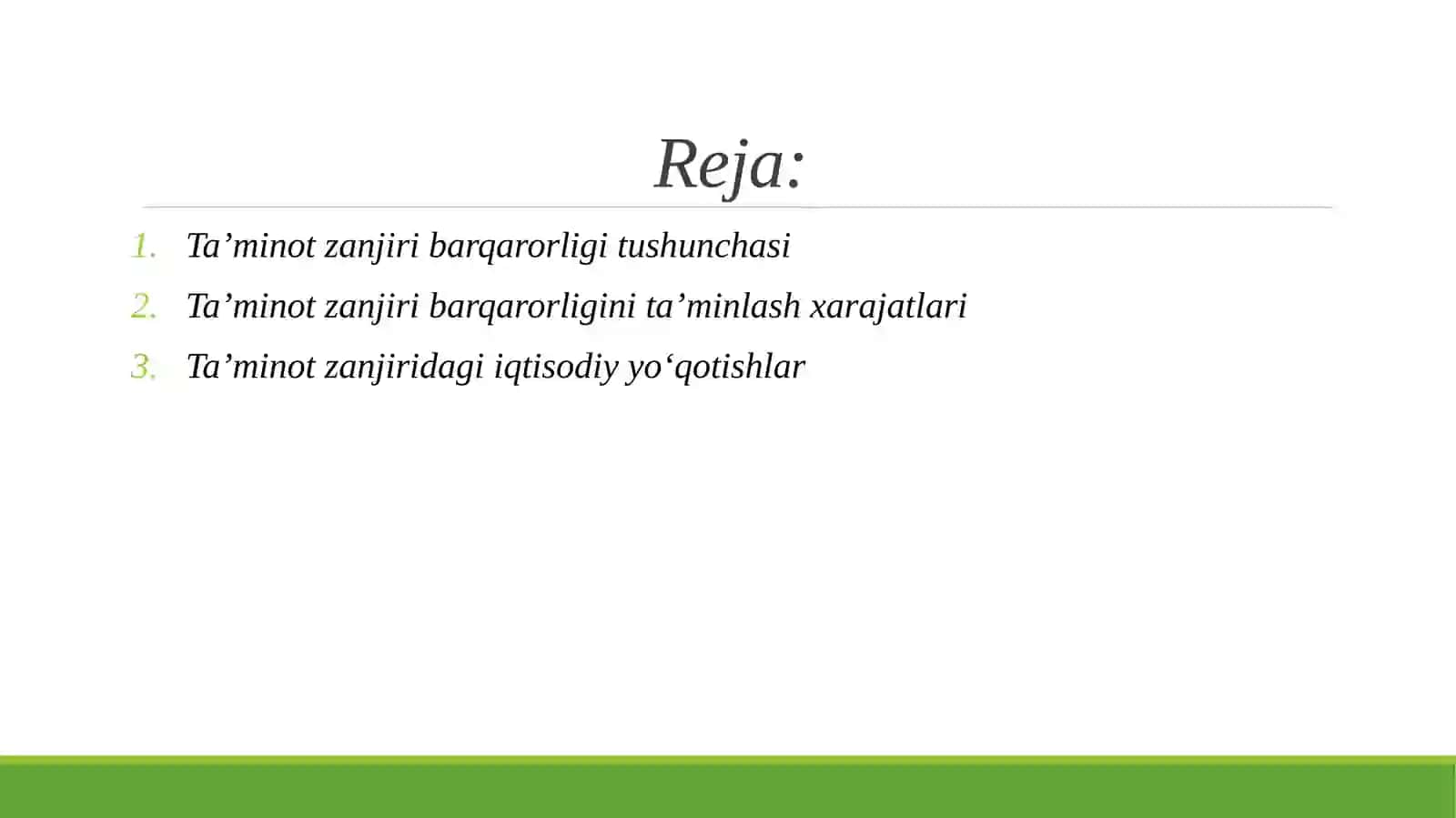 TA’MINOT ZANJIRI BARQARORLIGINI TA’MINLASH XARAJATLARI VA IQTISODIY YO‘QOTISHLARNI KAMAYTIRISH 2