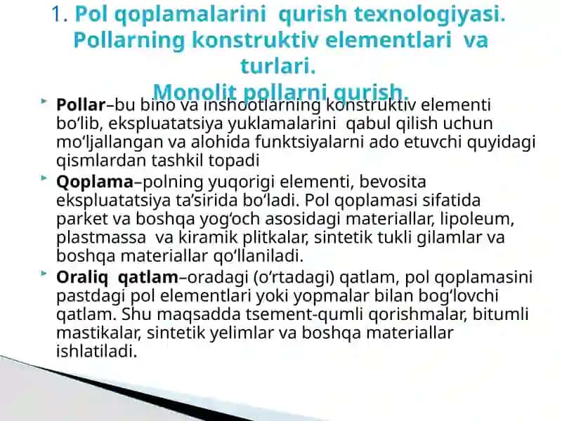 Pol qoplamalari qurish texnologiyasi 2