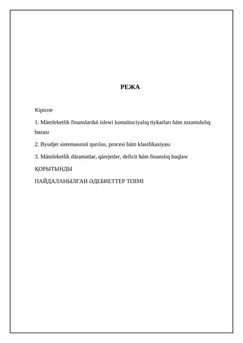 Mámleketlik finanslardıń islewi konstituciyalıq tiykarları hám nızamshılıq bazası 2