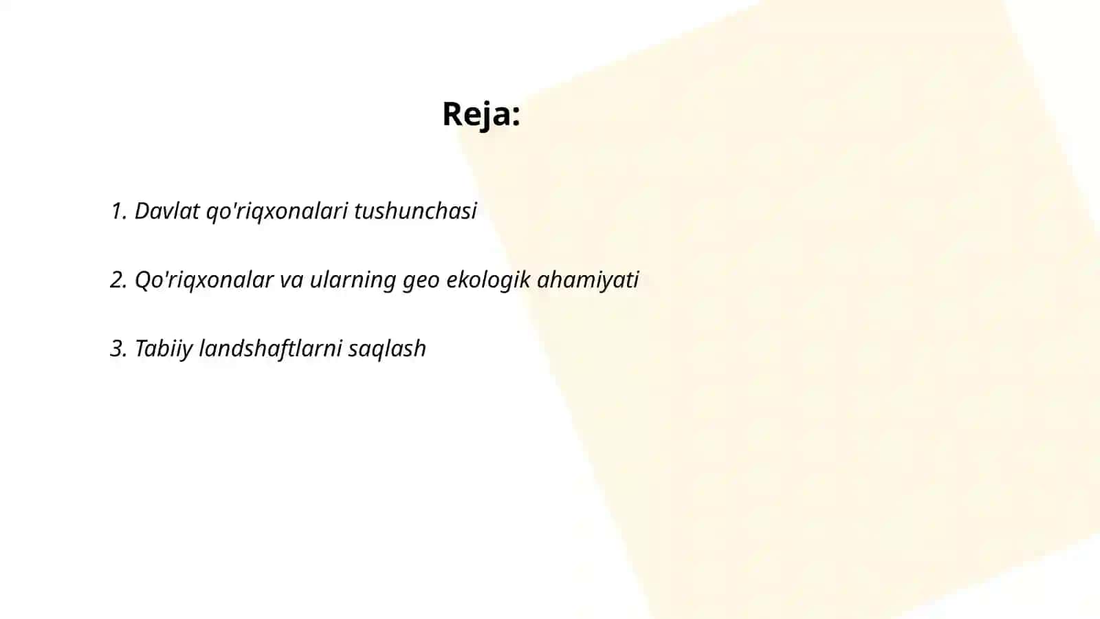 Davlat qo'riqxonasi tushunchasi ularning geo ekologik funksiyasi va hususiyatlari 2