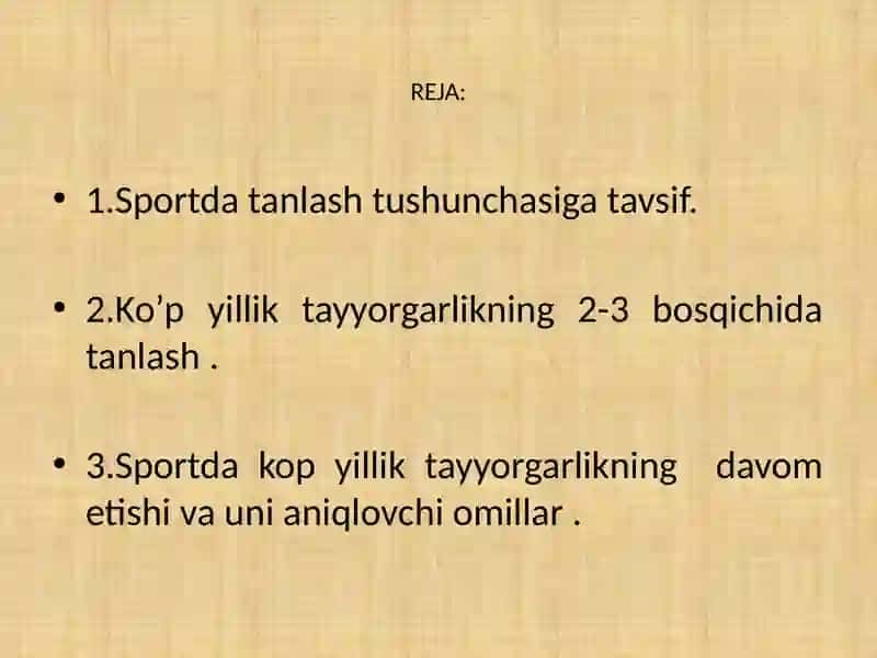 KO’P YILLIK TAYYORGARLIK TIZIMIDA SPORTCHILARNING SARALANISHI VA YO’NALTIRILISHI 2