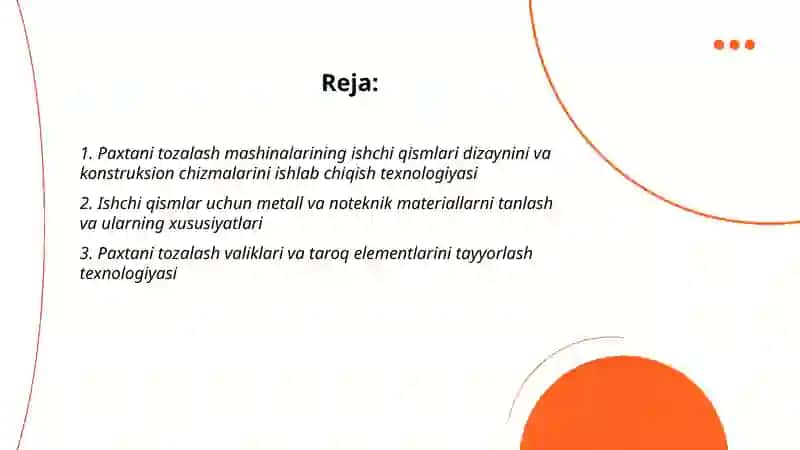 Paxtani tozalash mashinalari ishchi qismlarini tayyorlash texnologiyasi 2