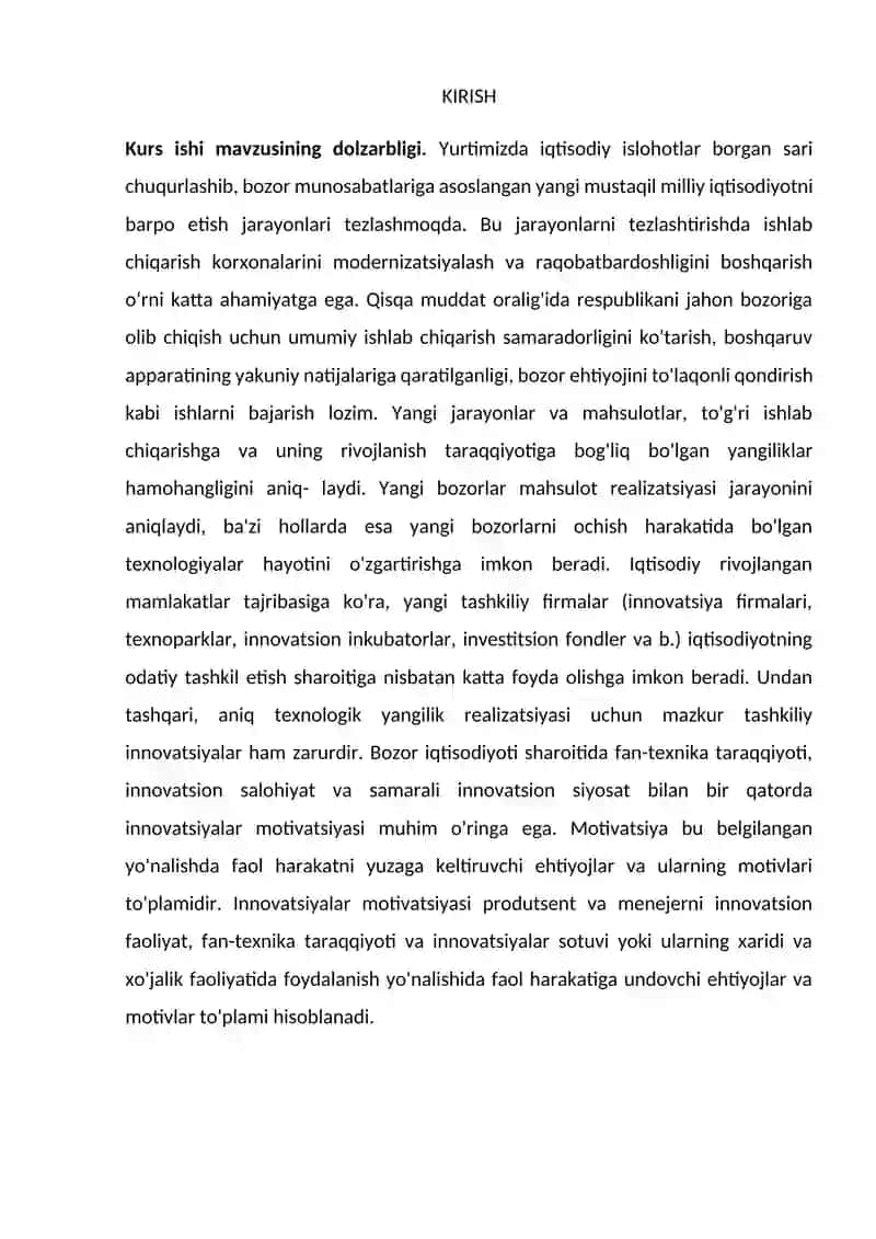 ISHLAB CHIQARISHNING TEXNIK VA IQTISODIY SAMARADORLIGINI BAHOLASH KURS ISHI 2