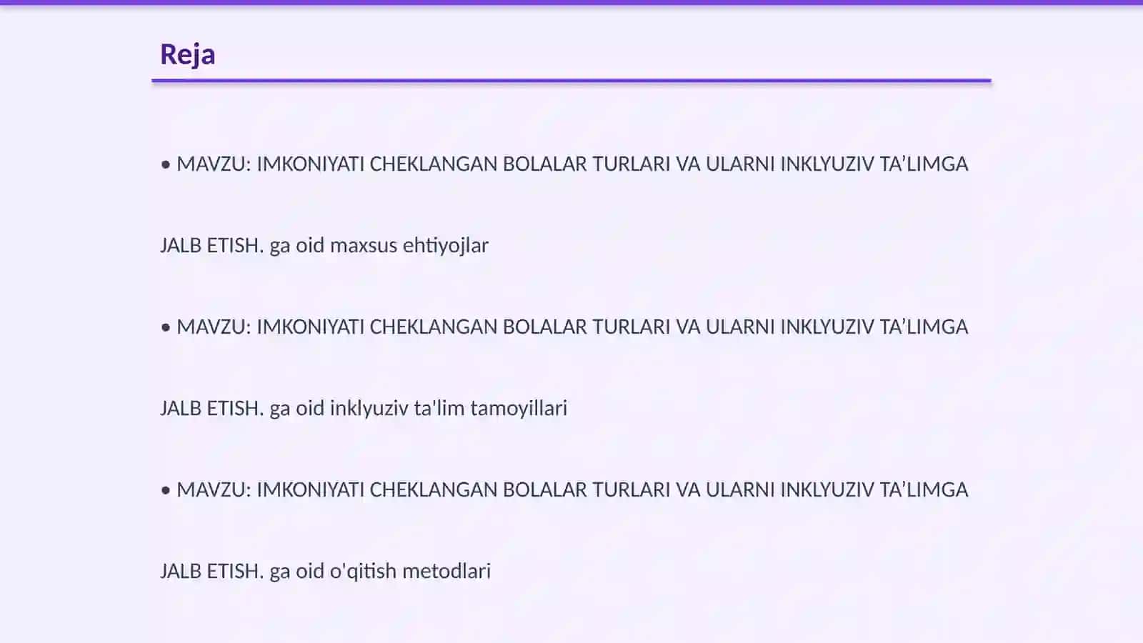 IMKONIYATI CHEKLANGAN BOLALAR TURLARI VA ULARNI INKLYUZIV TA’LIMGA JALB ETISH 2