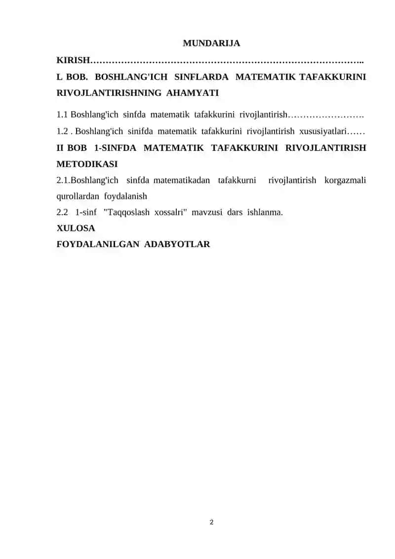 Boshlang'ich sinf o'quvchilarinig matematika tafakkurini rivojlantirish 2