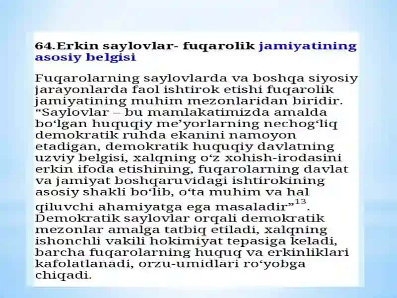 ERKIN SAYLOVLAR FUQAROLIK JAMIYATINING ASOSIY BELGISI 2