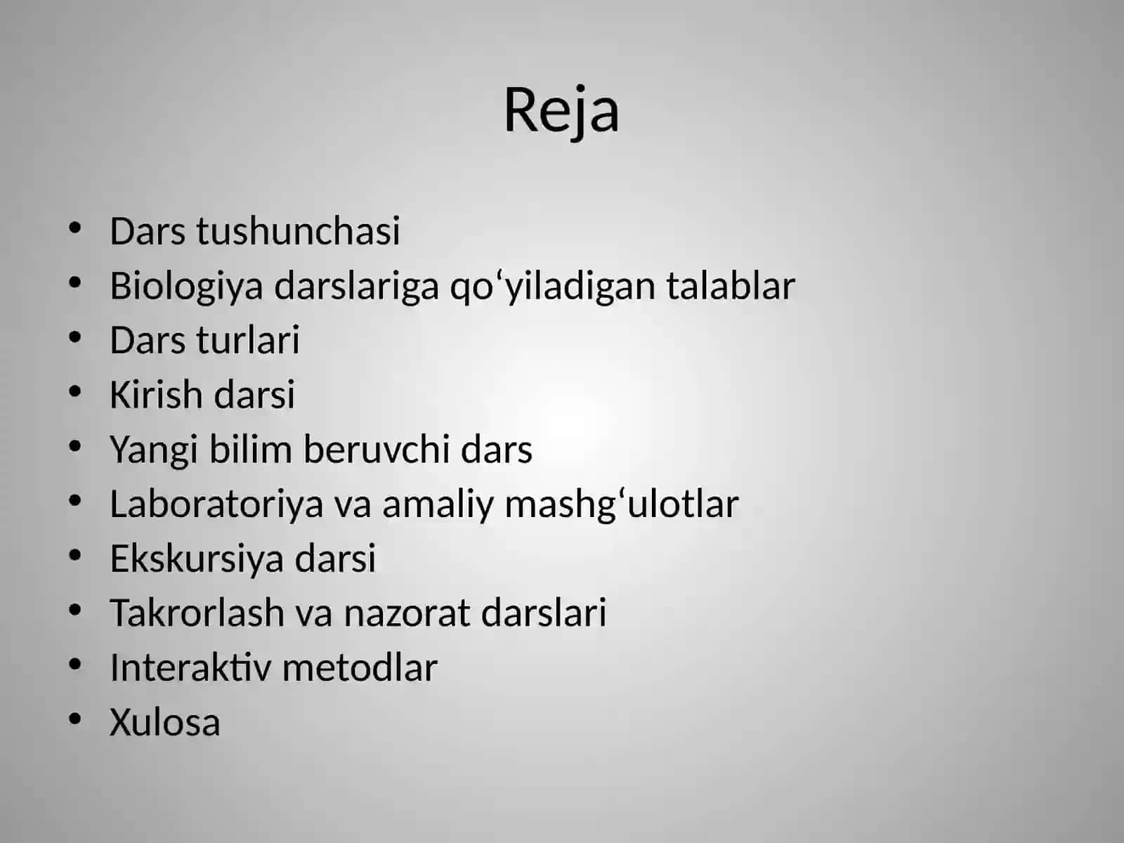 BIOLOGIYANI O’QITISHDA FOYDALADIGANDARS TURLARI 2